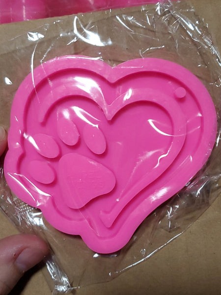 Paw Double Heart Keychain Mold